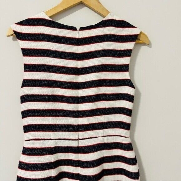 Banana Republic STRIPE SHEATH DRESS Color: White/Navy/Red Tweed Stripe Size 0 - Picture 7 of 14